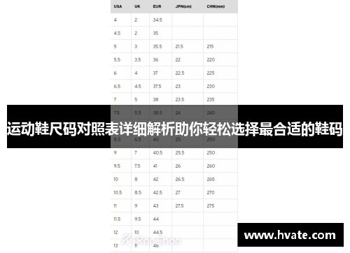 运动鞋尺码对照表详细解析助你轻松选择最合适的鞋码